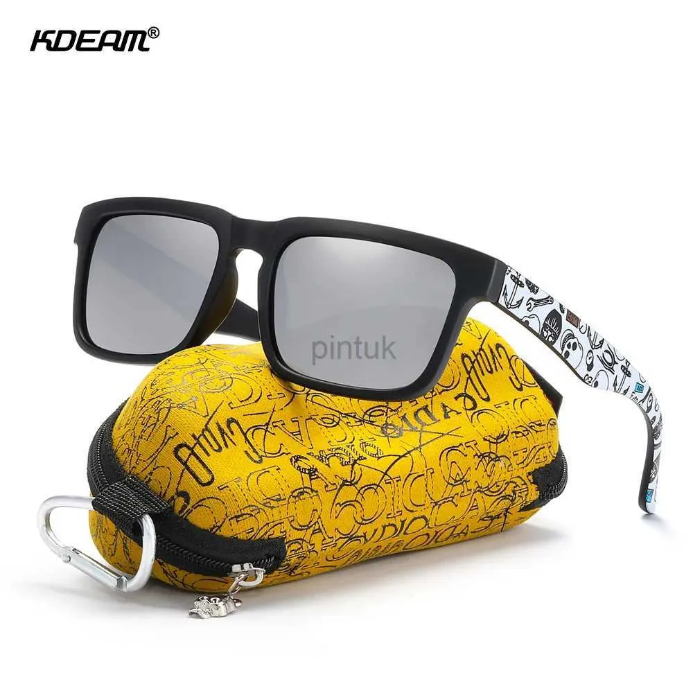 Lunettes de soleil KDEAM Fonction accrocheuse des lunettes de soleil polarisées pour les hommes Fixe noir mat.Temples de peinture des lunettes de soleil play-cool avec case 240412