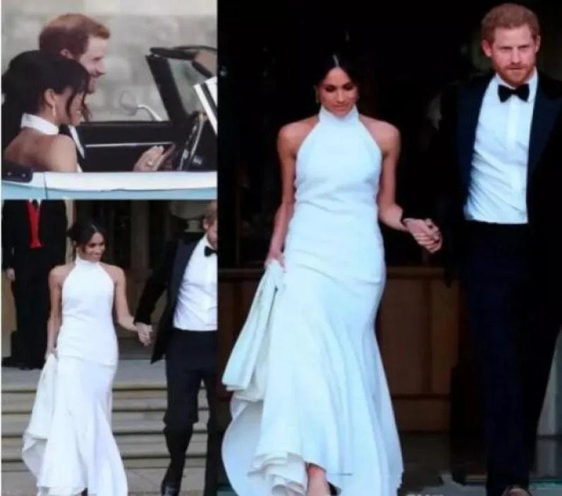 Meghan Markle Wedding Dresses Golvlängd Chiffon Enkel mantel Brudklänningar ärmlös strandbröllopsklänning Vestidos de Novia1768313