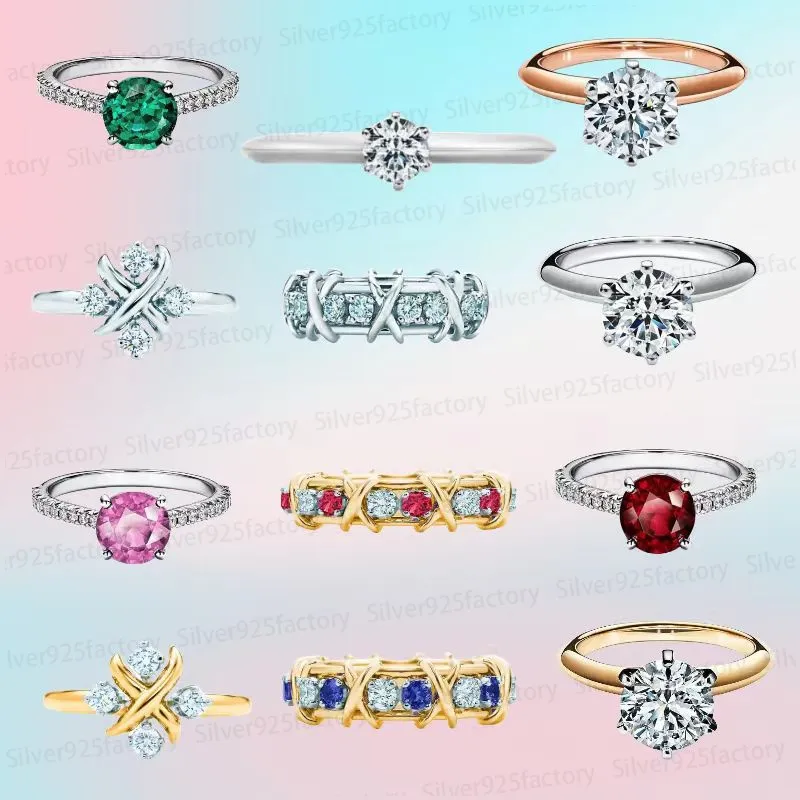 High quality 1:1 HOT T designer classic Luxury Wedding Rings for Women 925 Sterling Silver Ring with diamond Fashion Accessories Jewelry gift men wholesale