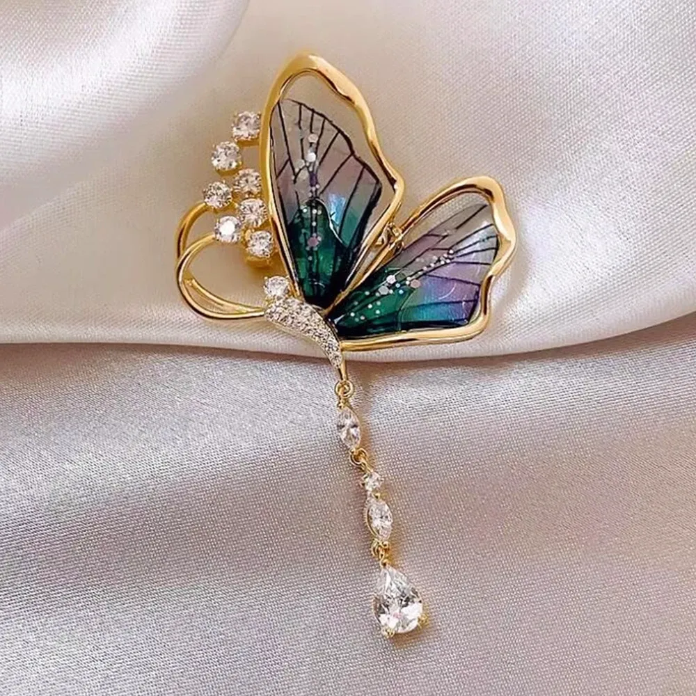Vintage Butterfly Brooch Pins: Crystal Pearl Pendant Lapel Pins