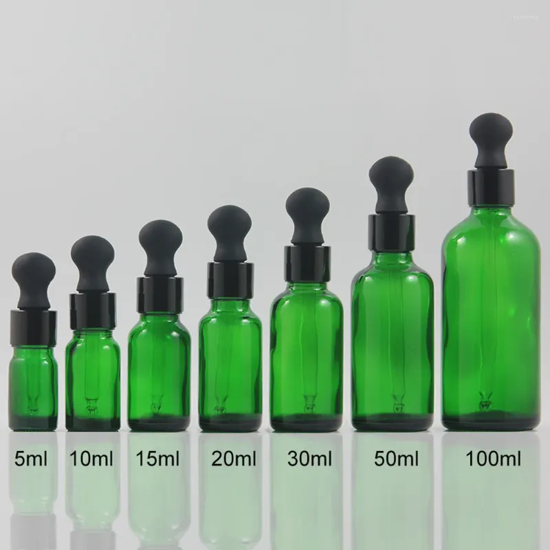 Storage Bottles Wholesale Skincare Green Empty 10ml Mini Portable Essential Oil Dropper Glass Bottle With Flat Plastic Head