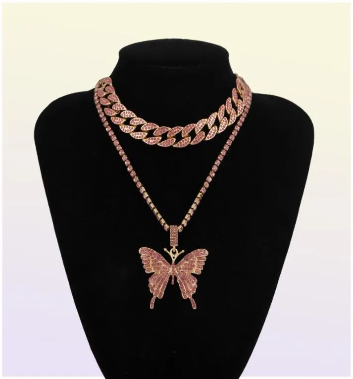 Cubaanse ketting Big 3D Butterfly Fashion Designer Luxury Diamonds Statement Hanger Choker ketting voor vrouw Girls Hip Hop Jewelry3024173