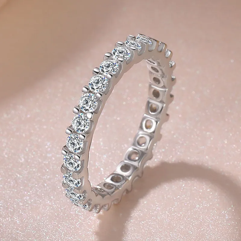 Sparkling Gorgeous Handmade Full Round Cut Moissanite Diamond Gemstones Wedding Rings Pure 100% 925 Sterling Silver_voghion.com