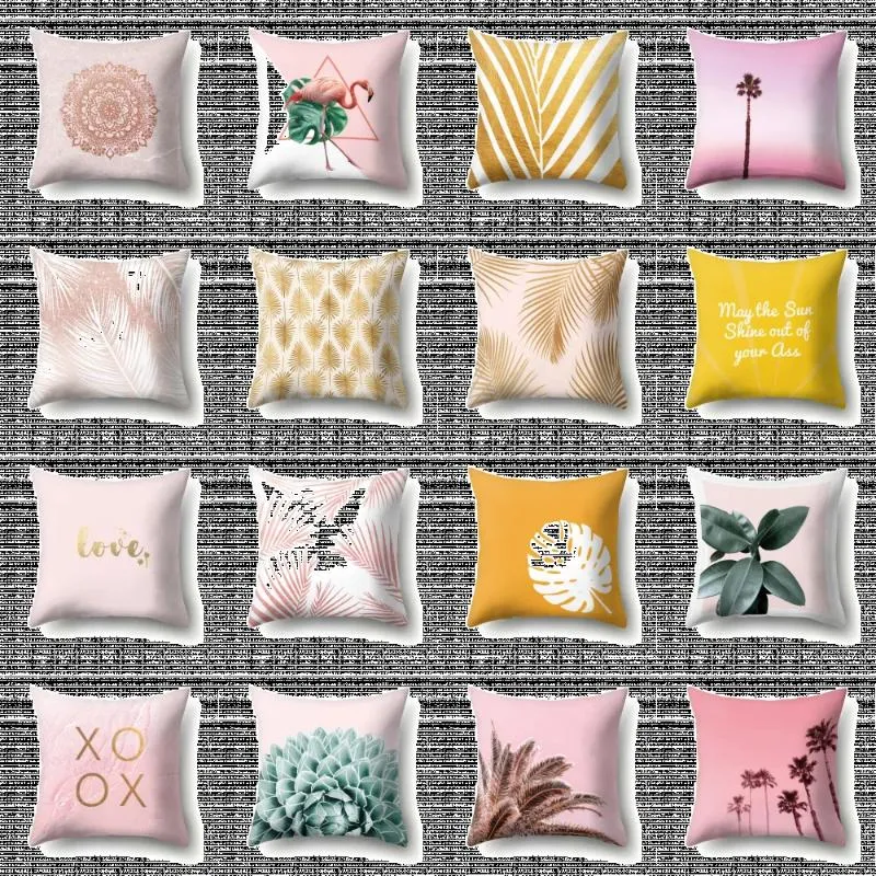 Kudde 1st lämnar Flamingo Pink Gold Polyester Cover European och American Home Couch