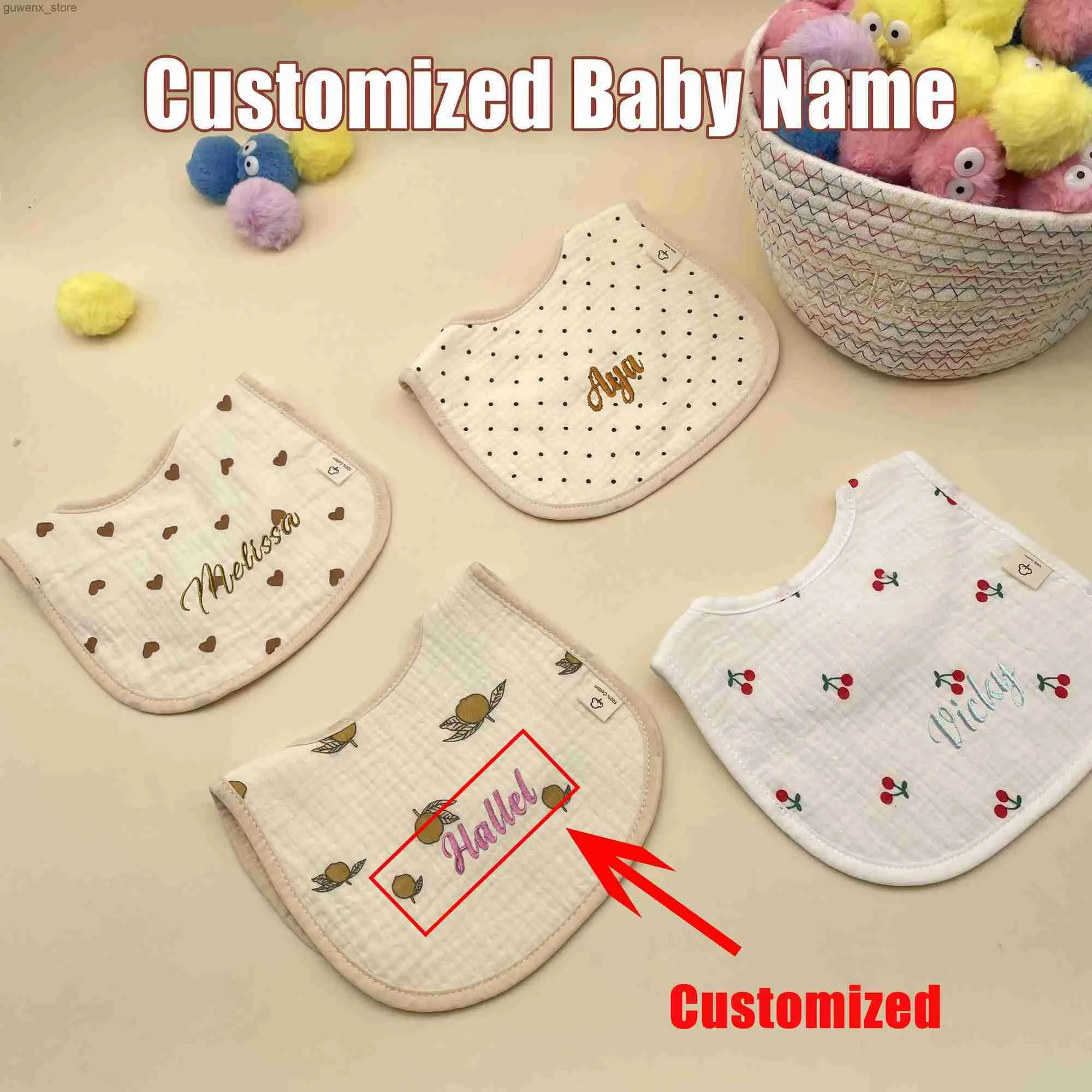 Bibs Burp panni personalizzati bavaglini da bambino bavasino cucciolo personalizzato pettoraio neonato di mussola buia per bambini petto di cotone per bambini regalo Y240412