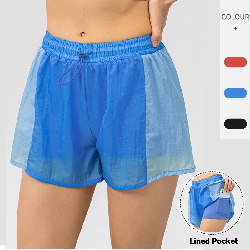 Shorts Loose Lightweight Fitness Running Shorts Women 2 In 1 With Liner Pockets Workout Sport Shorts Female Dry Sportswear