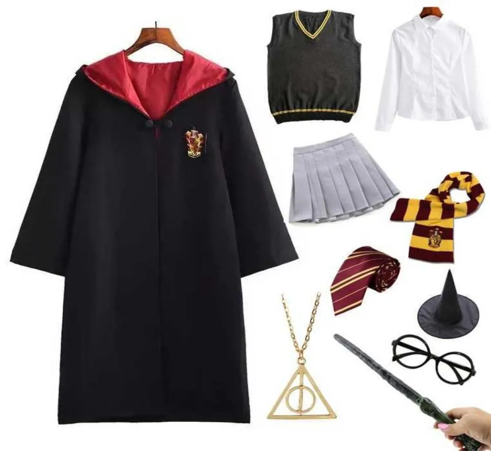 Adult Kids Halloween Costume Women Men Magic School Robe Cloak Tie Uniform Wizard Witch Granger Costume Y08275857237