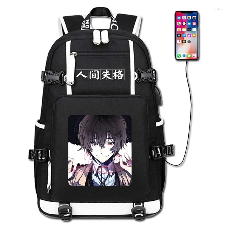 Backpack Bungou Stray Dogs With USB Charging Port Osamu Ryunosuke Cosplay Bag Laptop Bookbag Rucksack School Mochila