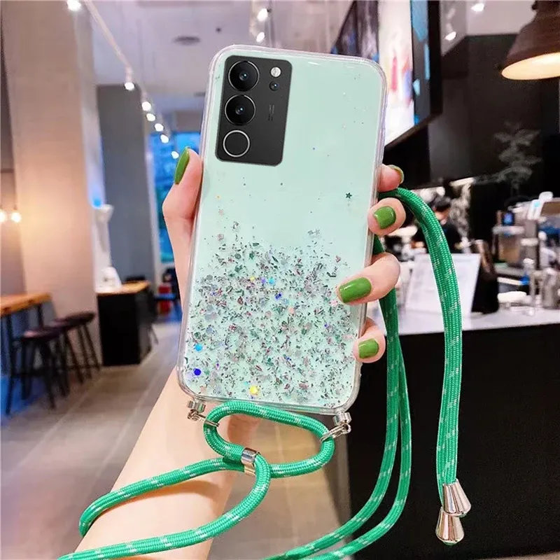 Telefonkoffer für Vivo V29 Pro 5G Luxus Bling Starry Sky Weiche transparente Abdeckung mit Schultergurt