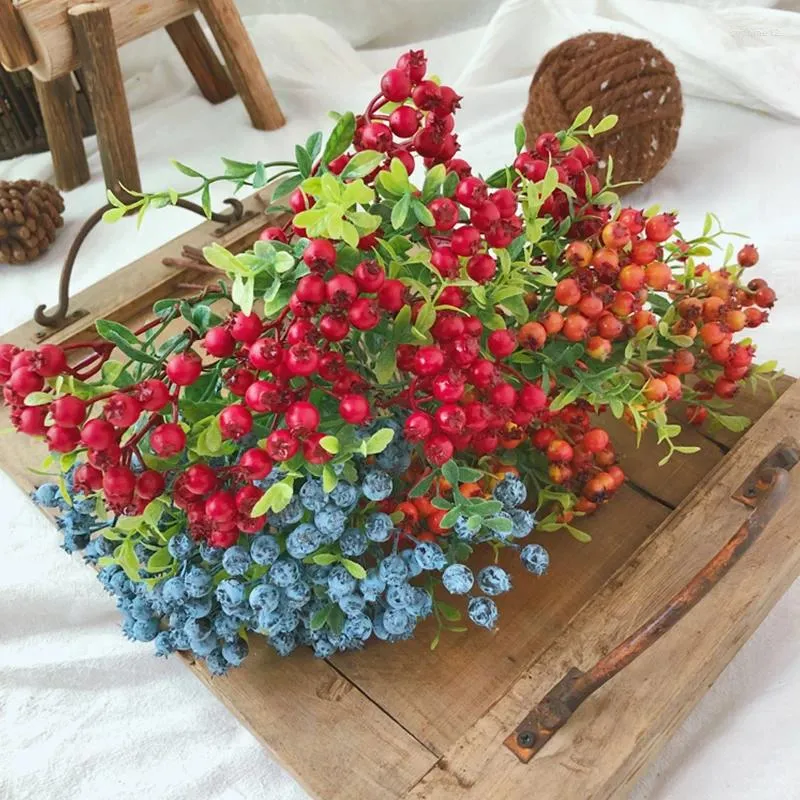 Dekoratif Çiçekler Noel Kırmızı Berry Köpük Yaban Mersini Düzenlemeleri Malzemeler Sahte Meyve Yapay Çiçek Düğün Masa Masası Ev