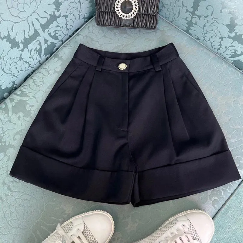 Kvinnors shorts Miu Navy Blue Wide Leg Pants All-Match Design Utsökt hög midja Casual Summer Style med tagg