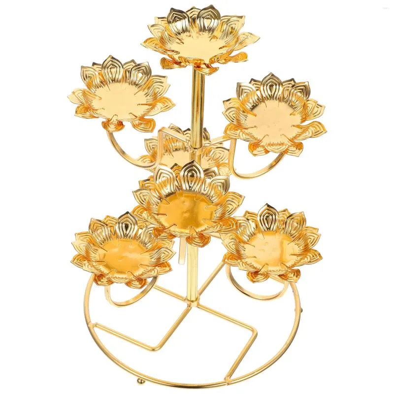 Candle Holders Table Tray Ghee Lamp Holder Stand Gift 15x24.5cm Lotus Rack Metal Candlestick Creative Golden Stainless Steel