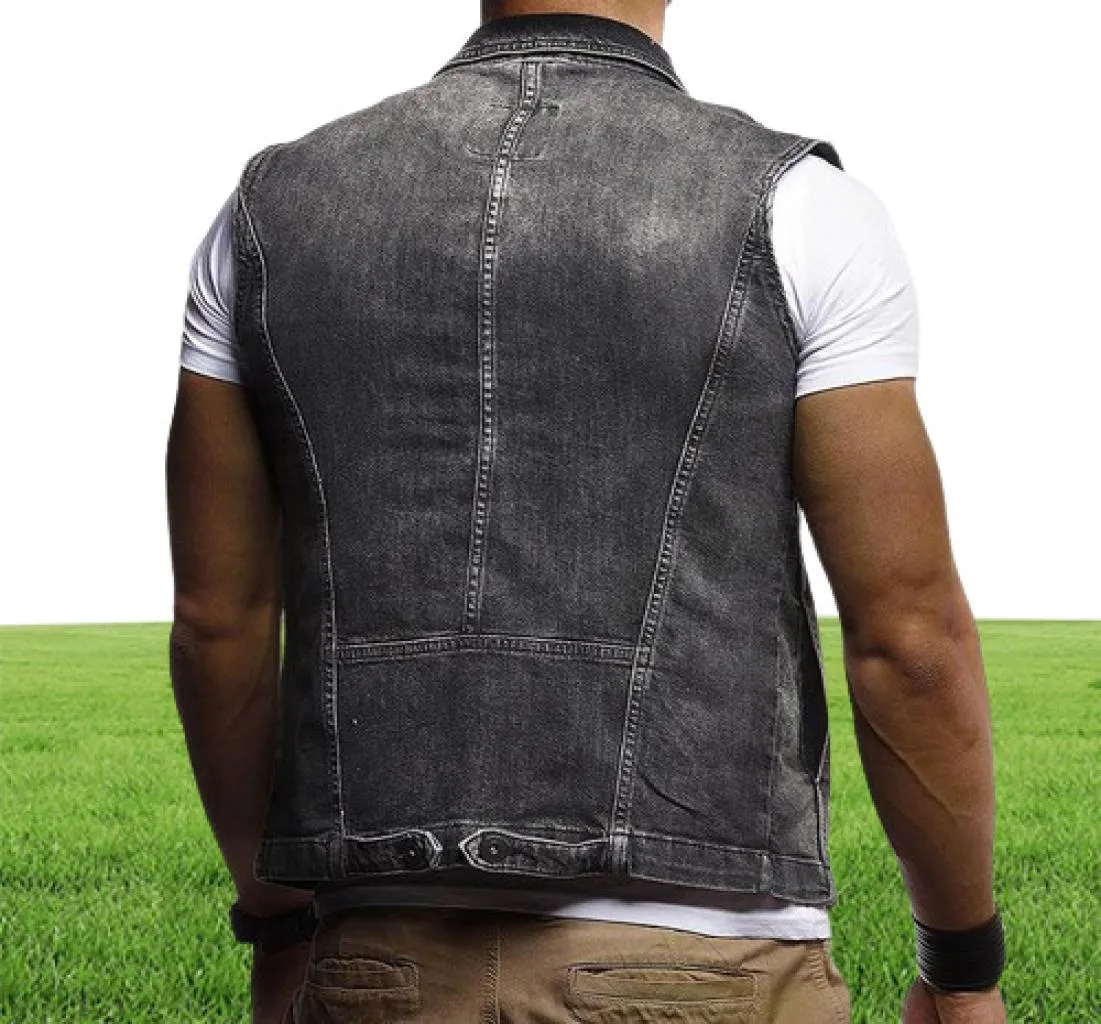 Men039s Vests Men39s Denim Vest Simple Fashion Washed Grinding White Hole Slim Youth Motorcycle Foreign Trade Whole5895775