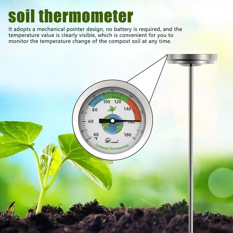 Thermomètre à Sonde Pour Sol Et Compost - Acier Inoxydable 304, Longue Sonde De 50 Cm, Pas Besoin De Piles - 3