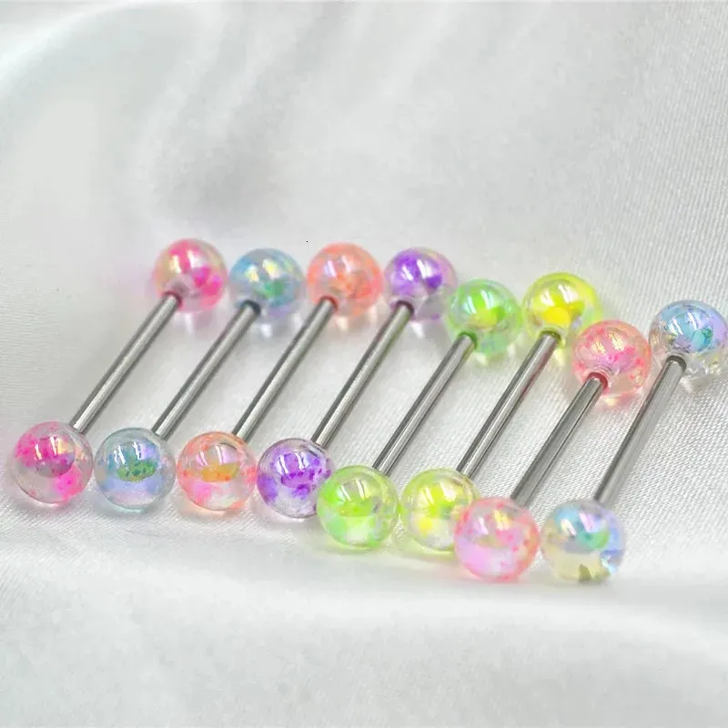 6pcs Akrilik AB Dil Piercing seti meme uclu halter toplu 14g parlak lot halka paketi lengua 240409