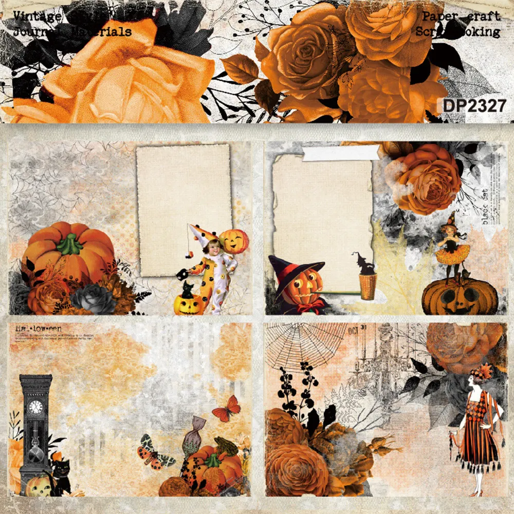 8pc Vintage Halloween Pumpkin Scrapbooking Pack Pack para fazer cartões fabricando artesanato decorativo de fundo artesanal