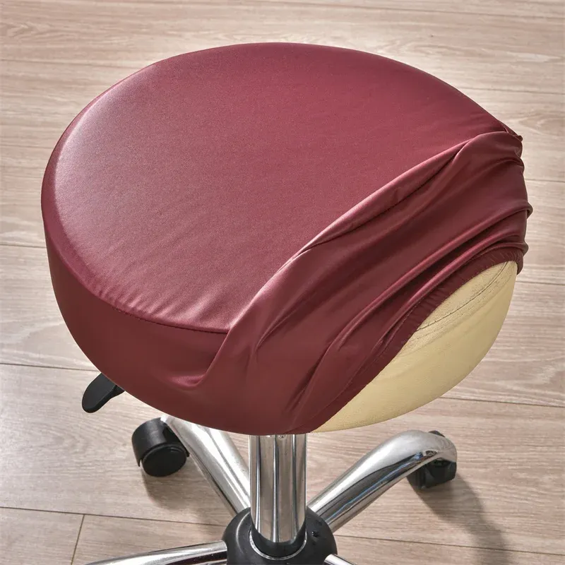 Waterproof Round Stool Chair Cover PU Leather Club Bar Chair Slipcover Oil-proof Elastic All Inclusive Dining Chair Seat Cover