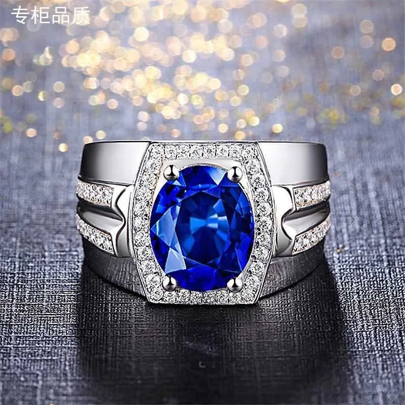 925 Sterling Silver Gold-Peclated Sapphire Set Ring voor knappe mannen met dominante persoonlijkheid en verstelbare opening