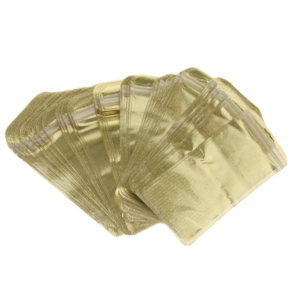 50Pcs Reclosable Gold OPP Polypropylene fastener bags Packaging for Jewelry Small Thing Holder