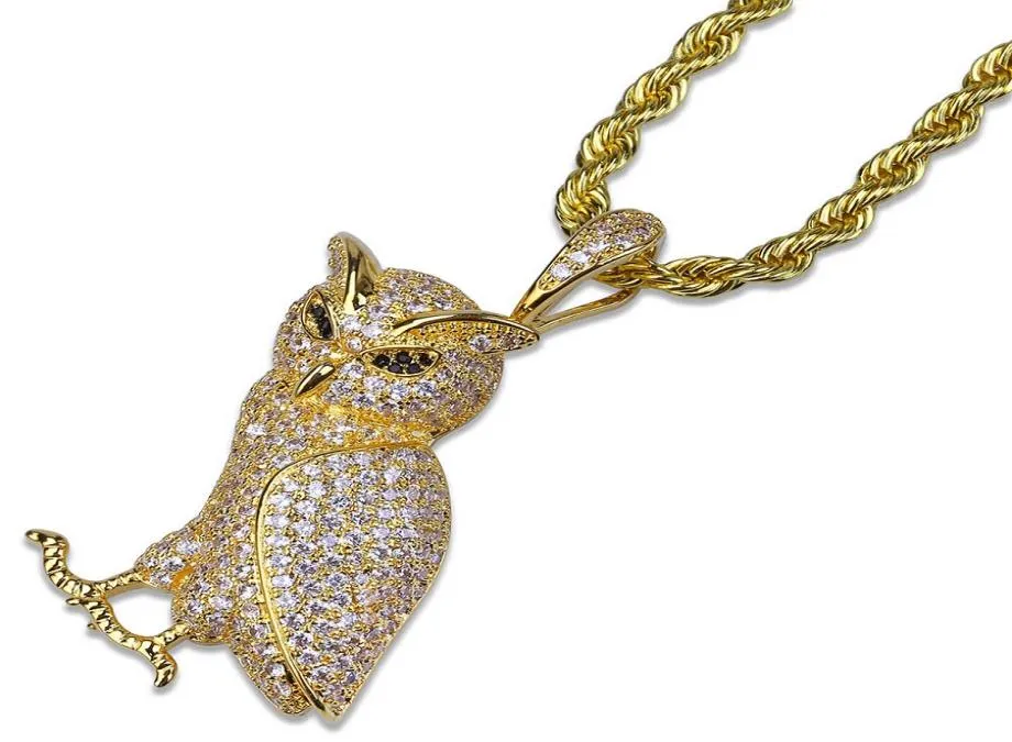 Fashion Men 18k Gold Plated Silver Chain Owl Pendant Necklace Designer Iced Out Rhinestone Hip Hop Rap Rock Jewelry Necklaces For 9094790