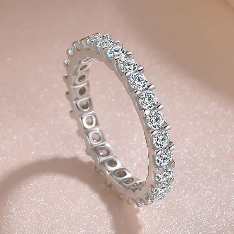 Sparkling Gorgeous Handmade Full Round Cut Moissanite Diamond Gemstones Wedding Rings Pure 100% 925 Sterling Silver_voghion.com