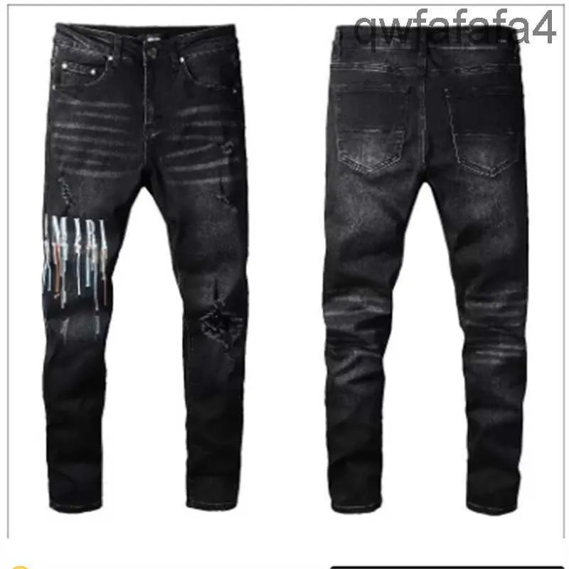 Jeans de créateurs pour hommes High Elastics en détresse en détresse Slip Fit Biker Biker Denim For Men S Fashion Black Pantal