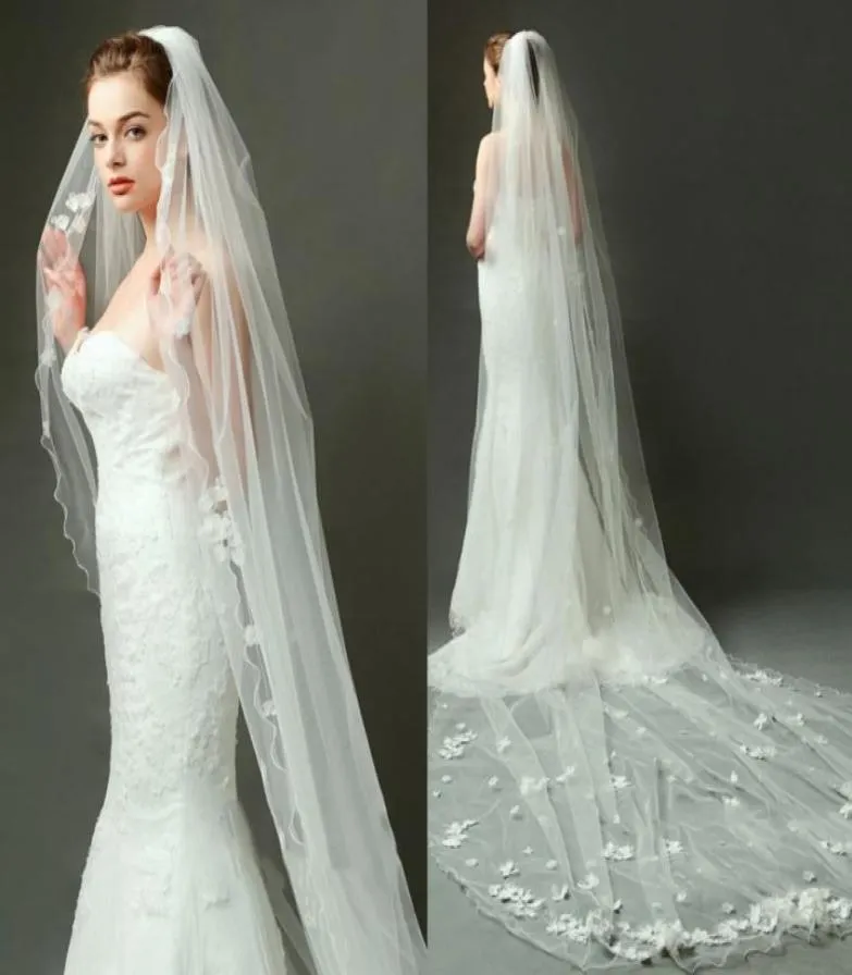 Fashion 2018 One Layer Wedding Veils Custom Made Cathedral Style Three Length Bridal Veil 3D Floral Applique7713326