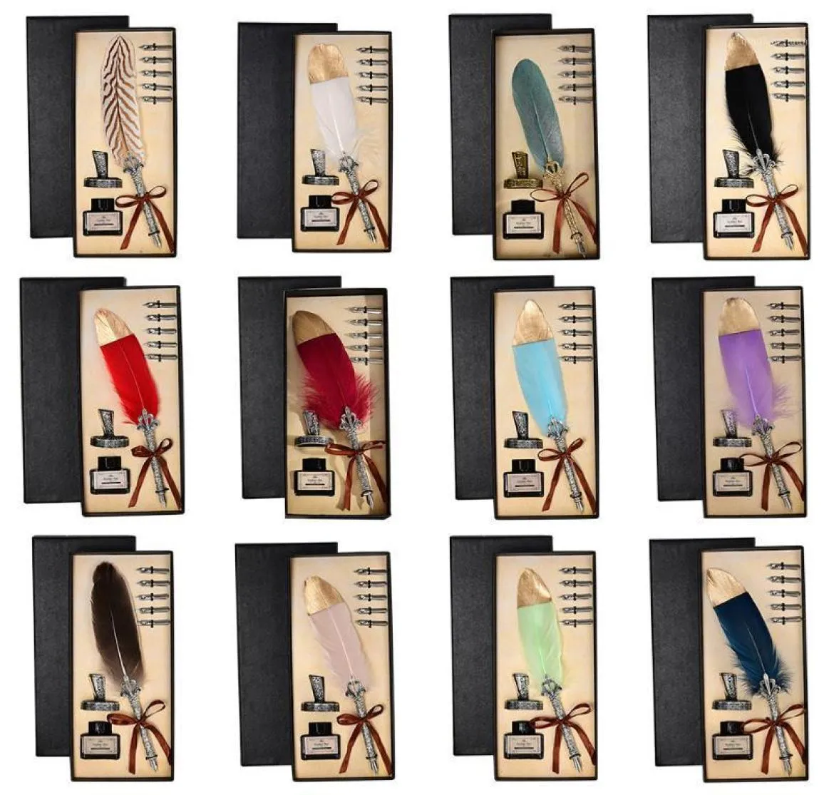 Caligrafia vintage Feather Dip Pen Fashion Pen Handle 25 pennini per la scrittura SET QUILL FONTAIN SETTAGLIE SET GIFTS per Childs15848758