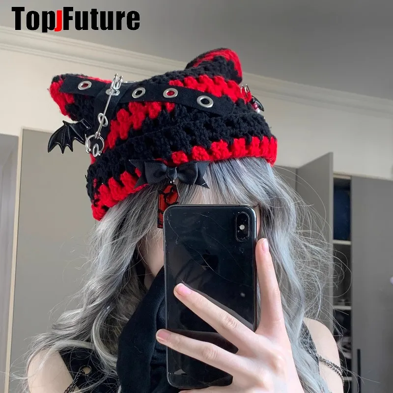 Harajuku Gothic Lolita Knitted Cat Ear Hat Women Punk