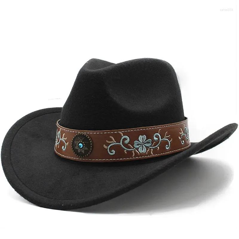 Berets Emerald Decor Western Cowboy Chatme féminin Jazz Hommes country Style ethnique Retro Knight Felt Faux Woard Travel Cowgirl Fedora