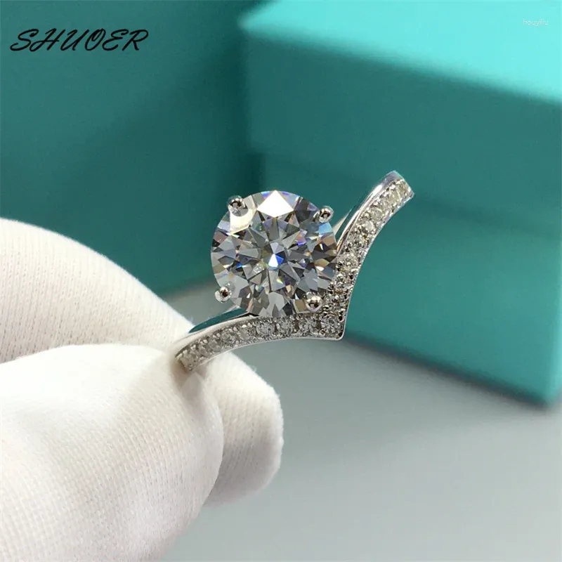 Cluster anneaux classiques 925 argent sterling brillant coupé diamant diamant 2 d anneau de couronne Moisanite pour femmes bijoux élégants