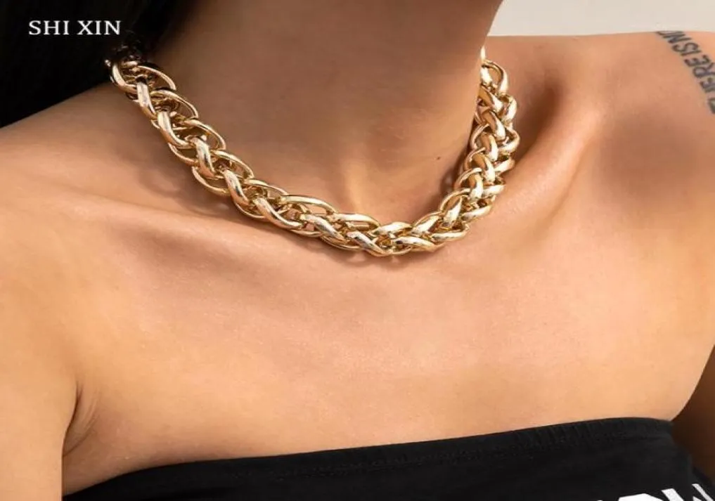 SHIXIN EXAGNÉE Collier de tour de cou à chaîne croisée épaisse pour femmes Hip Hop Goldsilver Color Collier Chain de collier sur le cou15189716