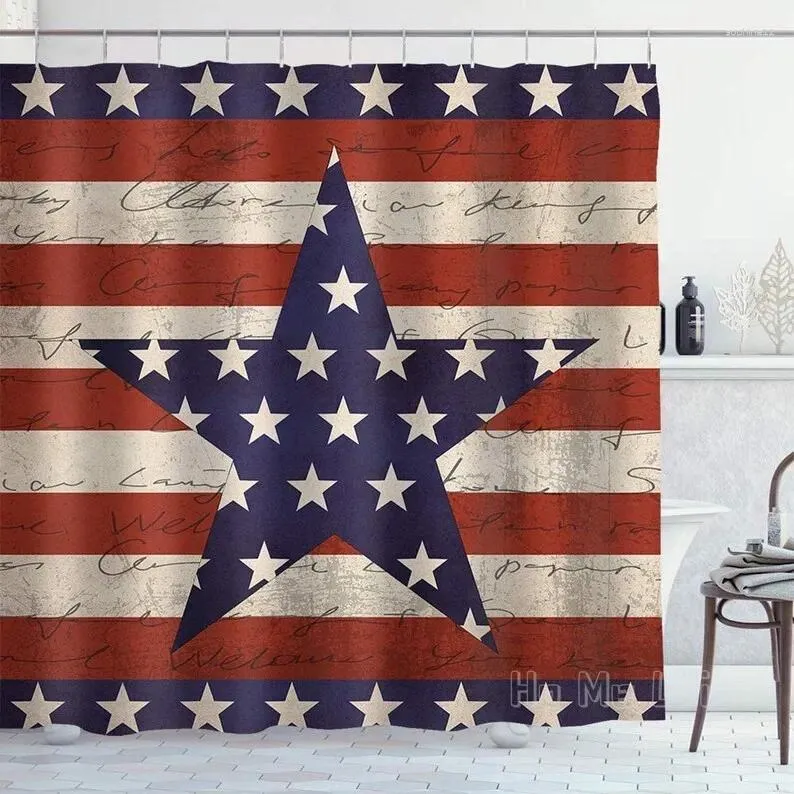 Duschgardiner American Flaggardin Fourth of July Independence Day Rustic Wood Print Badrumdekor