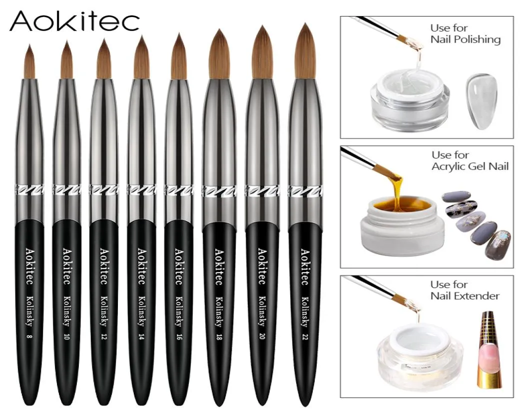 Aokitec Kolinsky Acrylic Nail Brush 1Pcs Black UV Gel Polish Nails Art Extension Builder Pen Drawing Brushes for Manicure Tool8082317