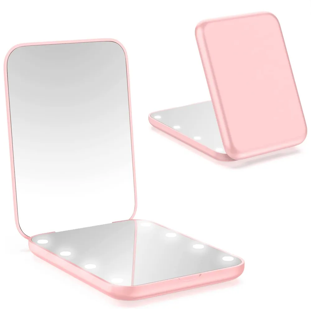 LED Pocket Makeup Mirror 1x/3x Magnifierad LED Mini Compact Travel Makeup Mirror Handheld Double-Sided Compact Mirror for Gift