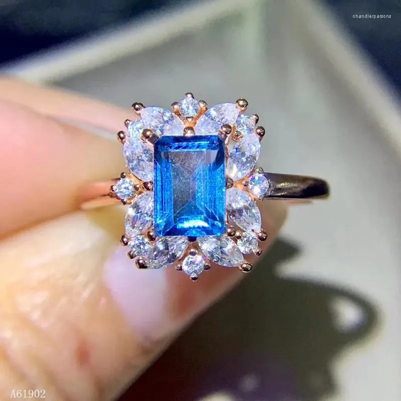 Кластерные кольца kjjeaxcmy бутик -ювелирные украшения 925 стерлингового серебряного серебряного инкрустации синего топаза женское роскошное кольцо обнаружение поддержки кольца