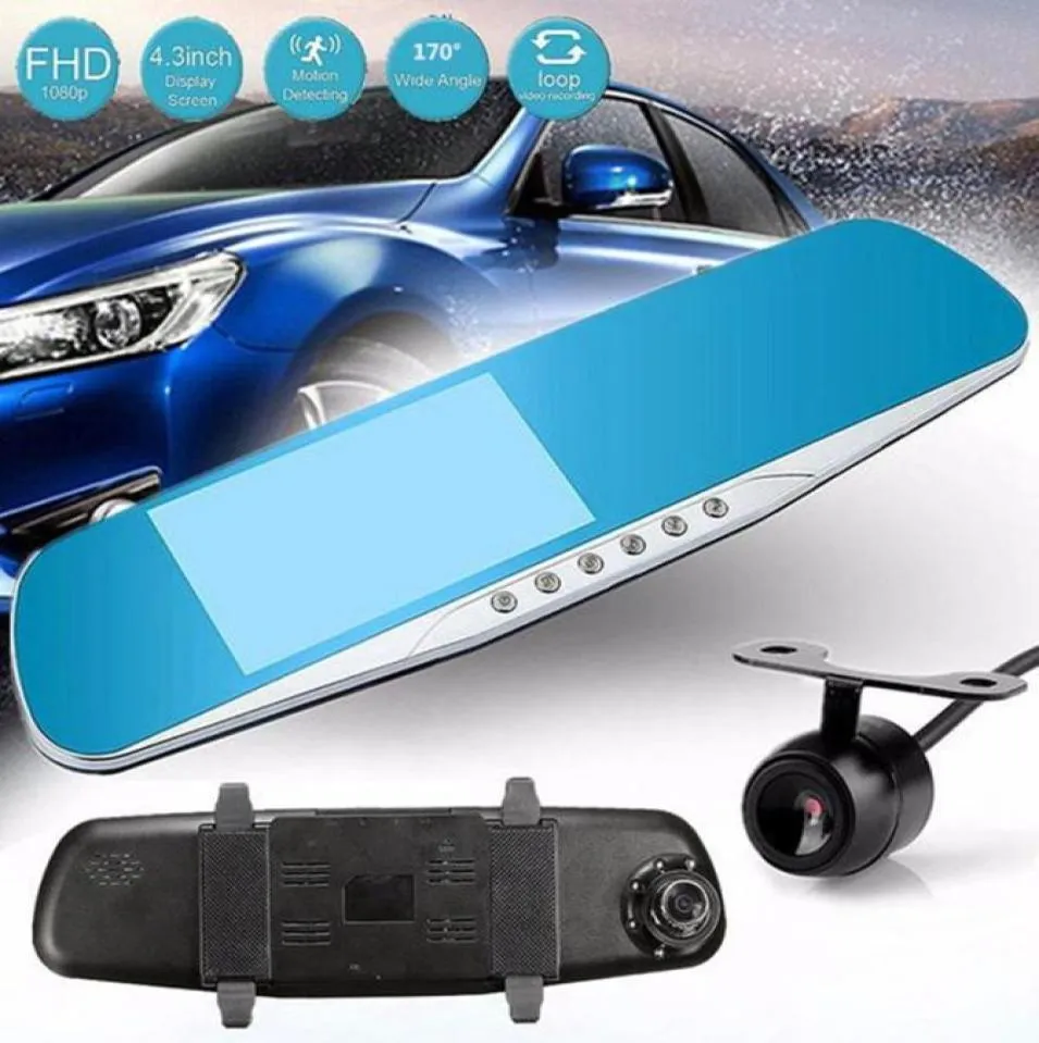 2Ch car DVR 1080P video recorder mirror full HD digital dashcam front 170 degrees 43 inches night vision Gsensor parking monitor3164242