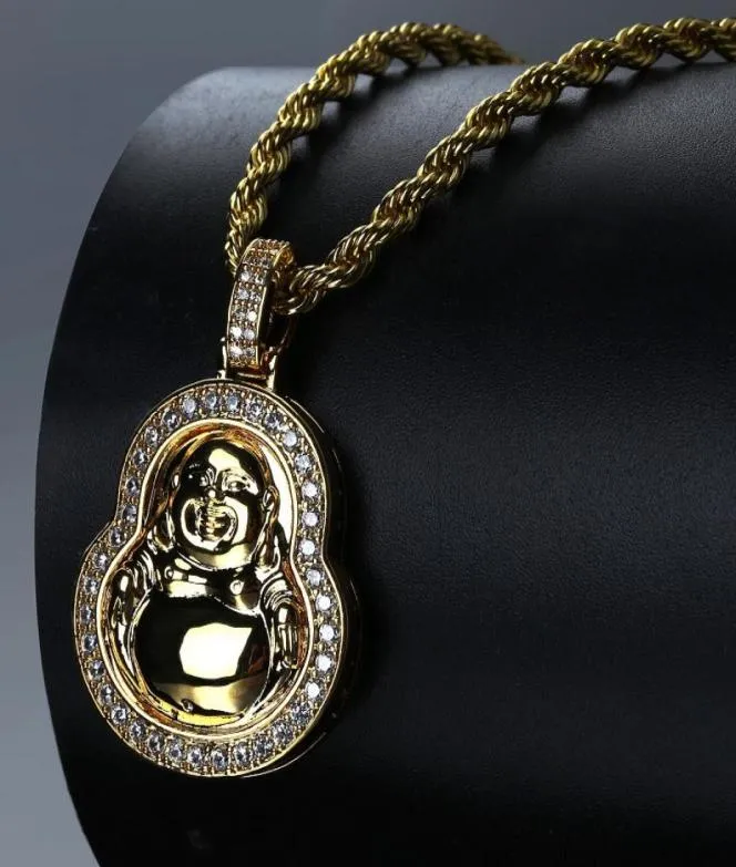 Luxury Designer Jewelry Mens Necklace CZ Maitreya Buddha Pendant Necklace Iced Put Lab Diamond Mens Gold Chain for Mens Jewelry Gi3613621