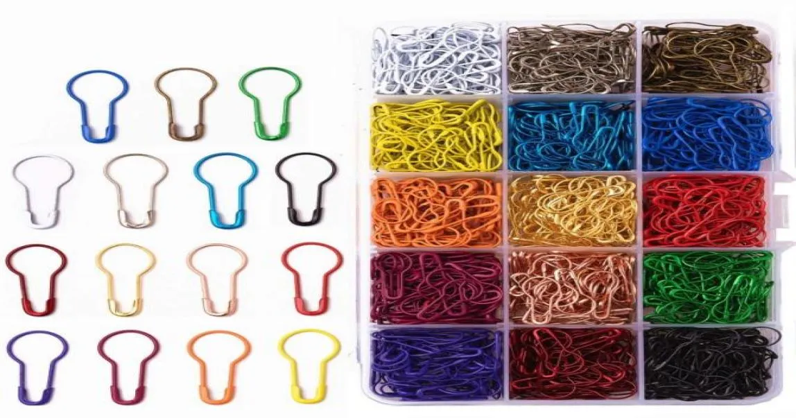 750 Pieces 15 Colors Assorted Bulb Safety Pins Pear Shaped Pins Knitting Stitch Markers Sewing Making with Storage Box1327389