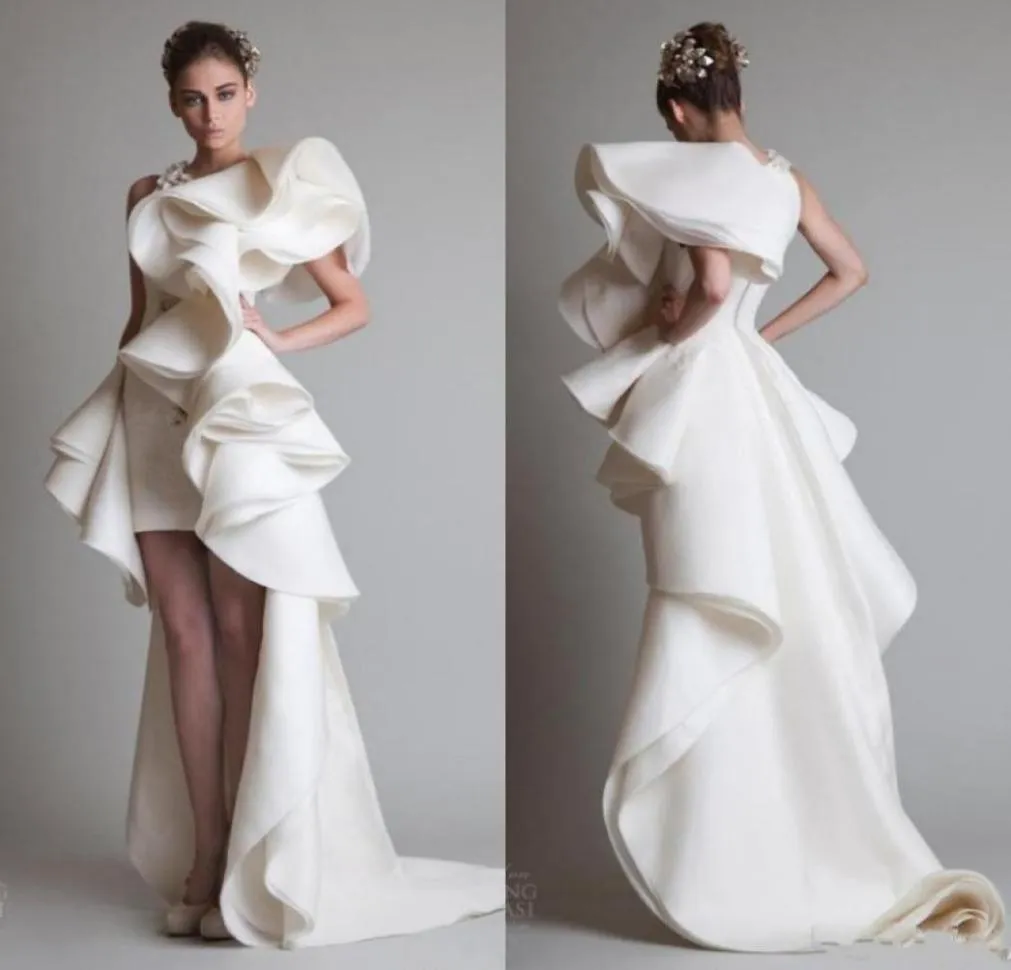 カスタムメイドのKrikor Jabotian High Low Evening Dresses Ruffles Skirt Zipper Back Court Train 2019 Women Prom Gowns Robe De Soiree2278405