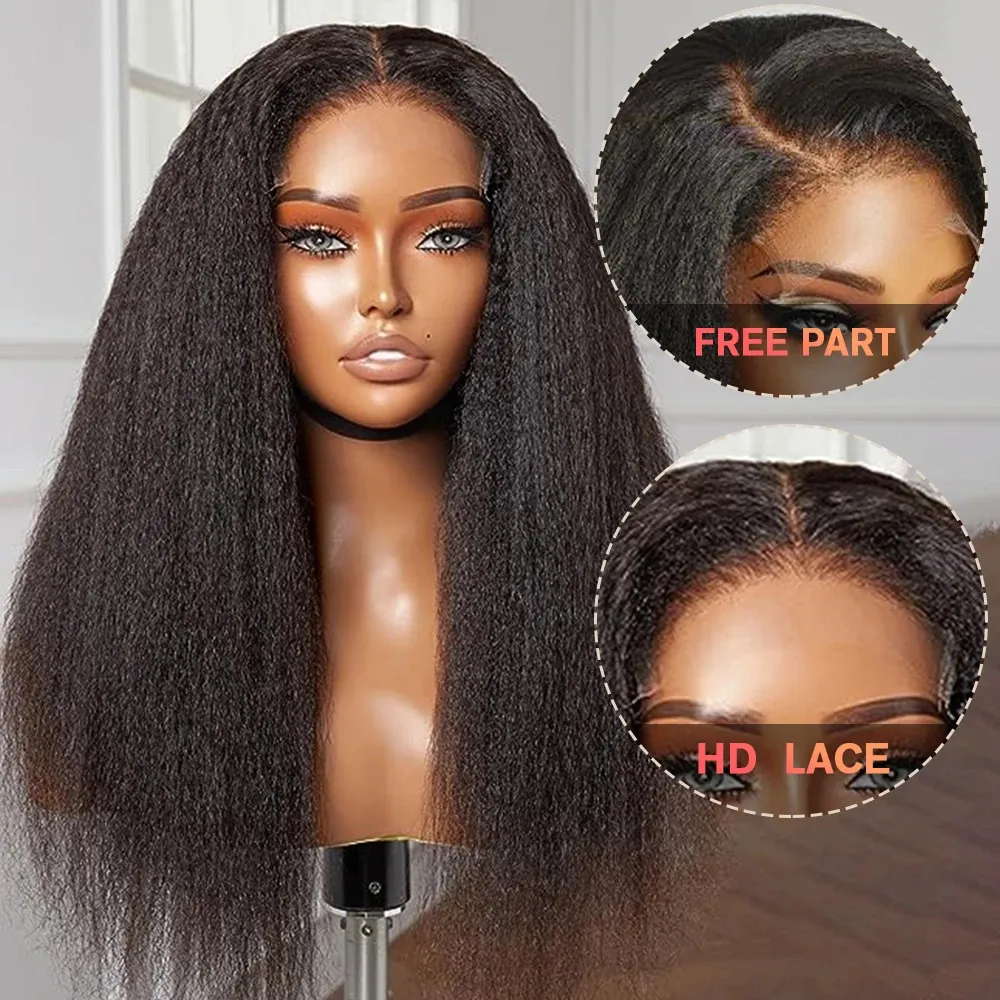 13x4 Kinky Straight Human Hair For Black Women HD Transparent Lace Front With Baby Natural Hairline Yaki 240401