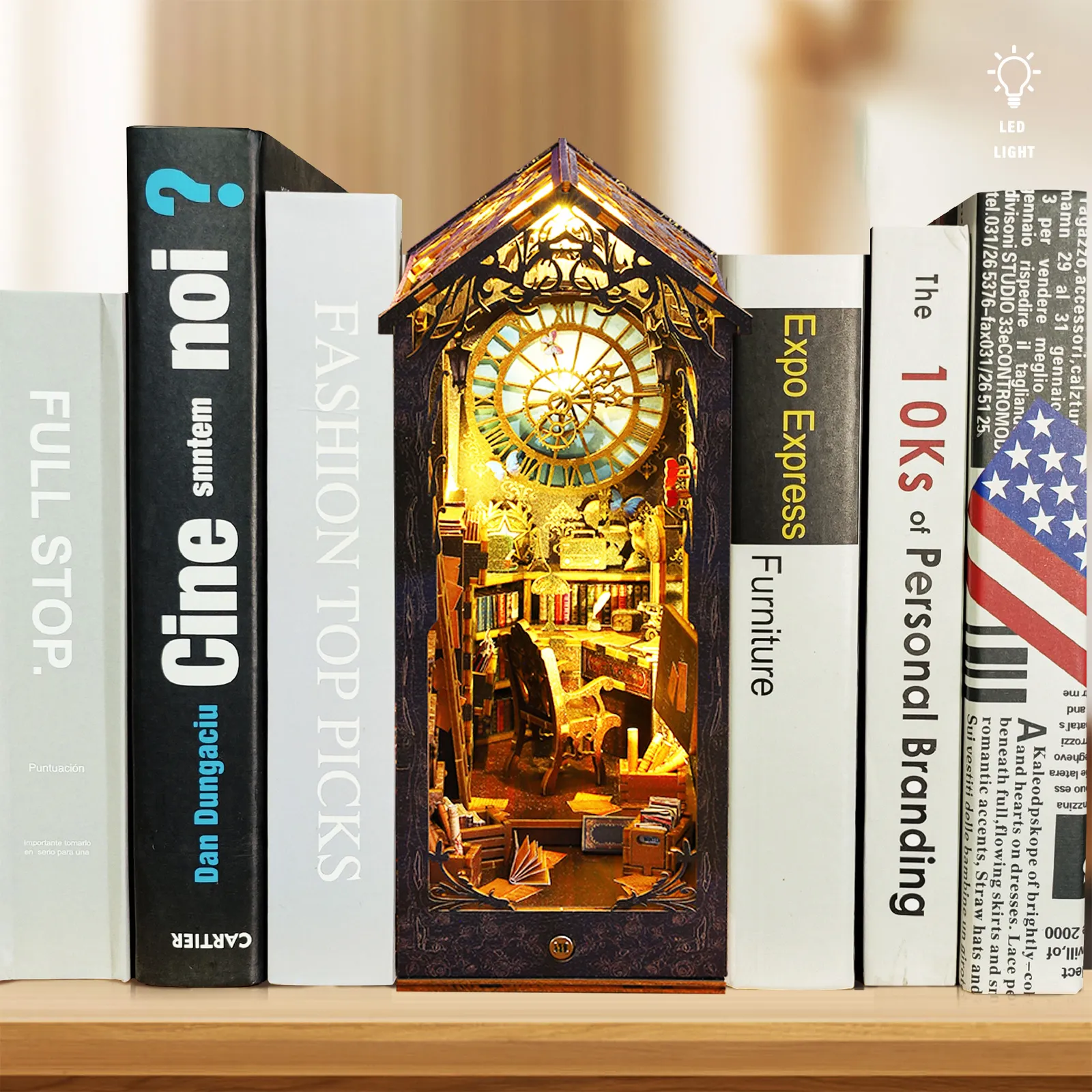 Book Nook DIY Kit For Teens And Adults, Miniature Booknook Dollhouse With LED, 3D Wooden Bookshelf Decor, Handmade Dioramas Bookend Craft Gifts For Birthday, Graduation, Halloween (Soul Bookstore