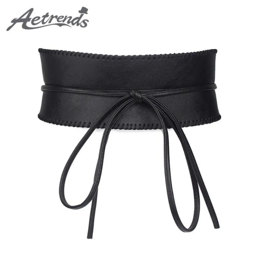 Riemen aetrends vrouwen zachte lederen zelfband wrap cinch riem obi -stijl brede taille band d01124523403