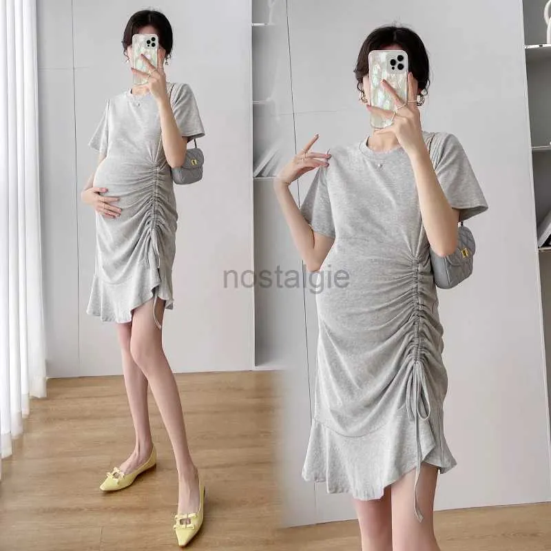 Maternity Dresses Pregnant Women Summer Cotton Dress Draw String French Style Dress 24412