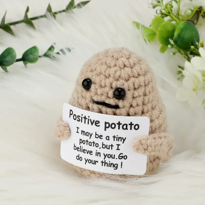 Energia positiva Potato Pomodoro Poops decoro desktop in lana fatti a mano con scheda slogan divertente regali regalo decorazione per la casa
