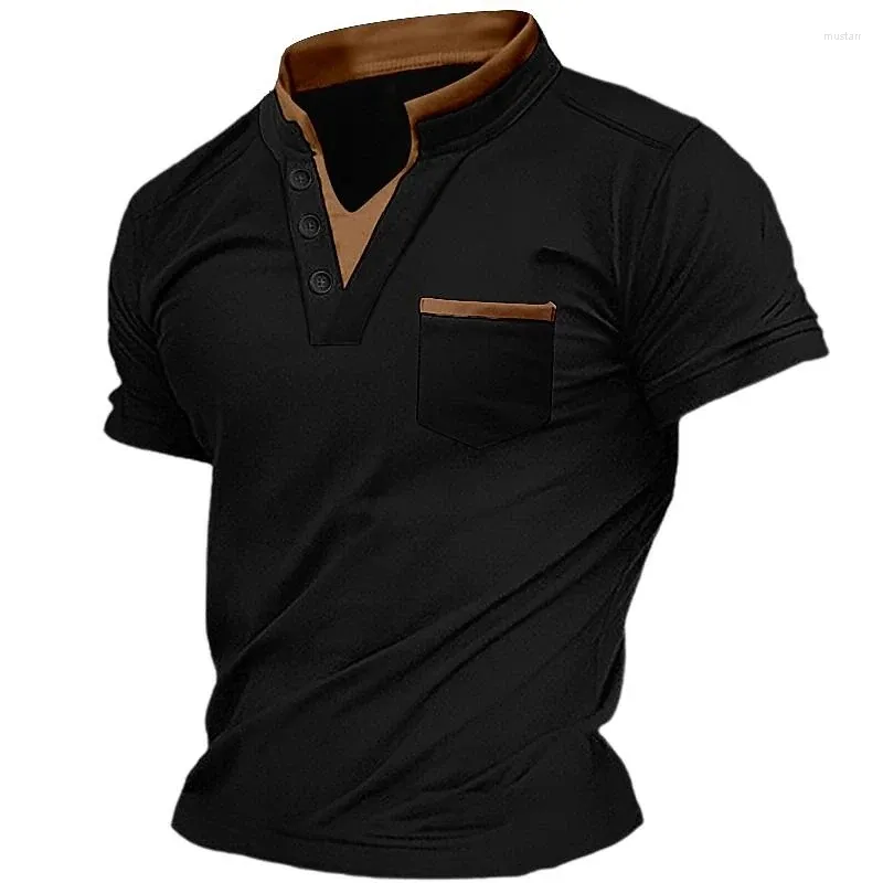 Men's T Shirts Fashion 2024 Short Sleeve Pocket T-shirts Men Clothing Loose Streetwear Summer Casual Patchwork V-Neck Pullover Tees