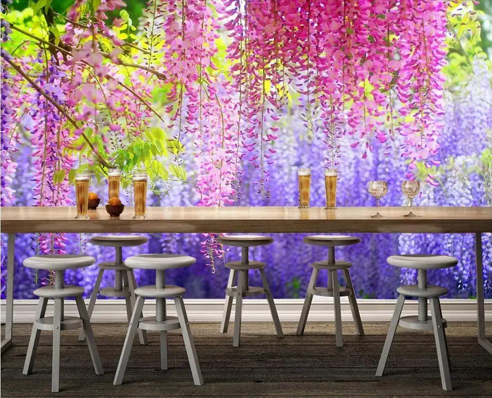 Wallpapers Custom 3d Wallpaper Watercolor Wisteria Flower Leaves Background Wall Customized For Walls