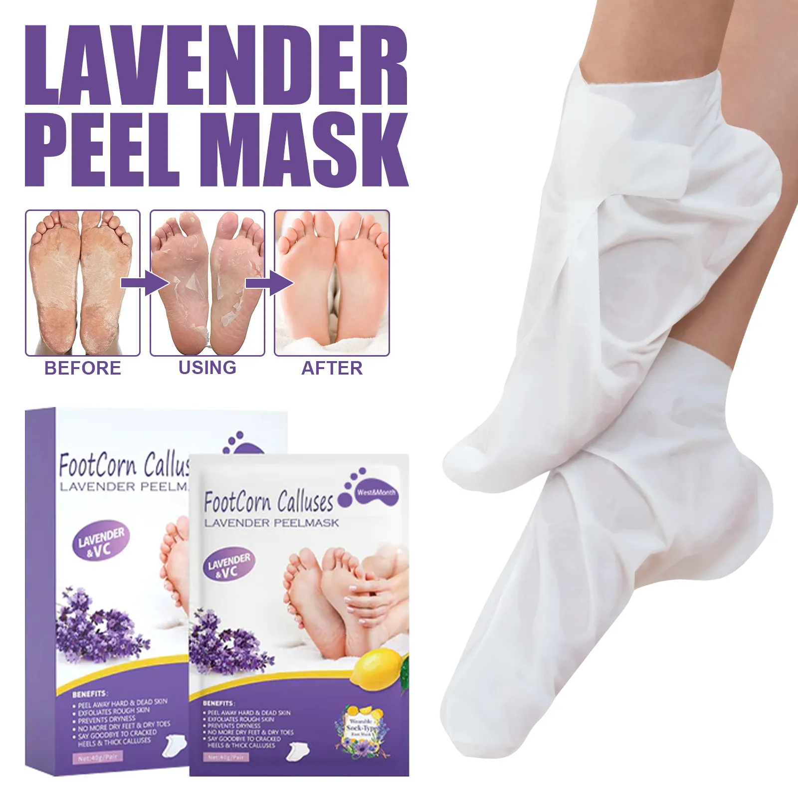 Lavender Foot Peel Mask Exfoliating Callus Remover Pedicure Foot