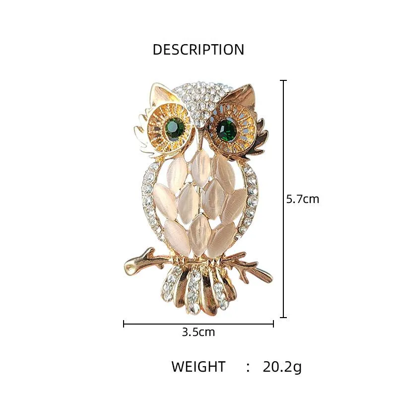 Cute Owl Brooch Pin - Black Enamel With Crystal & Rhinestone Details, Fashion Women's Accessory Gift