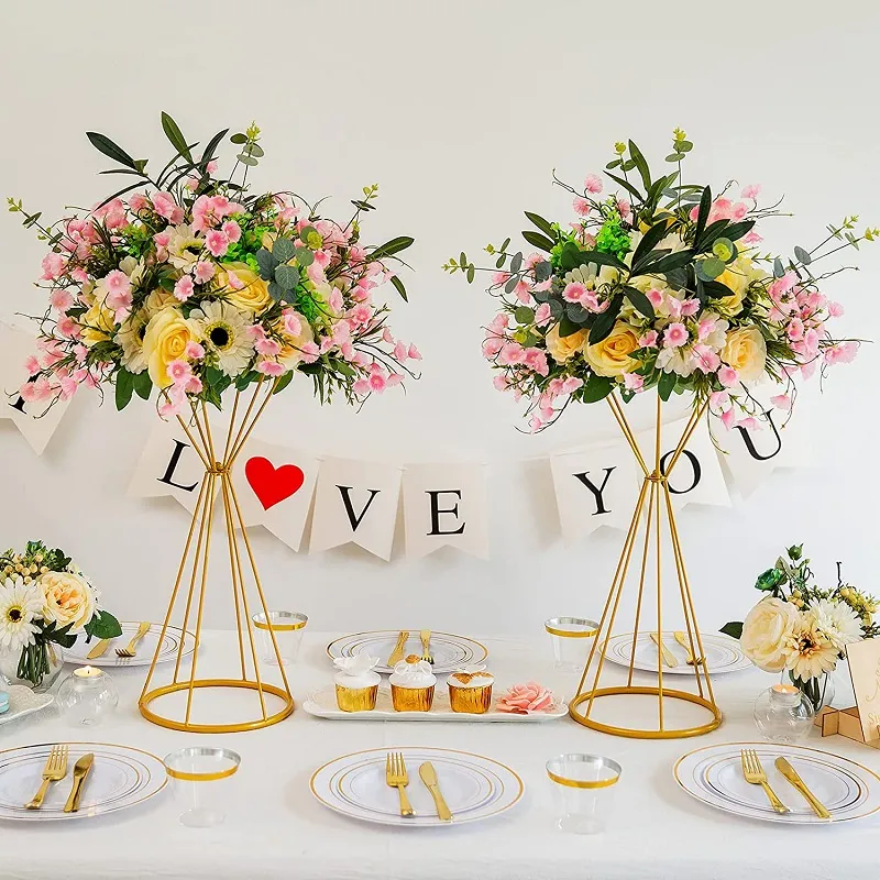 Bloemvazen goud/ witte bloemstandaards metaal weg lood bruiloft middelpunt bloemen rek voor evenementenfeestdecoratie
